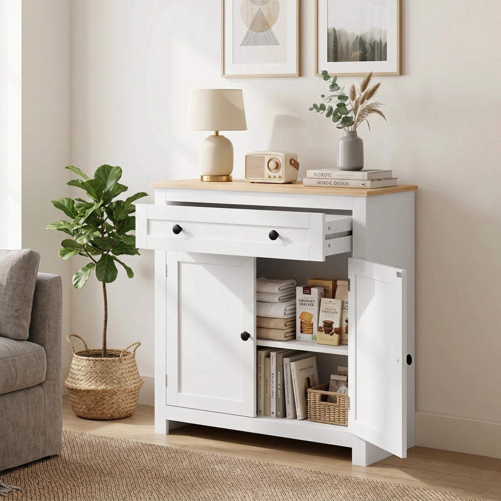 Credenza con cassetti e ante ¨C zephmum ¨C bianco 78.5x35x80 cm