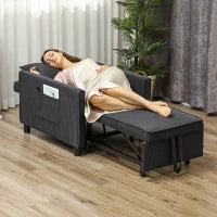 Poltrona Letto Reclinabile con Tasche Laterali, in Tessuto Effetto Velluto, 74x84x81 cm, Grigio Scuro