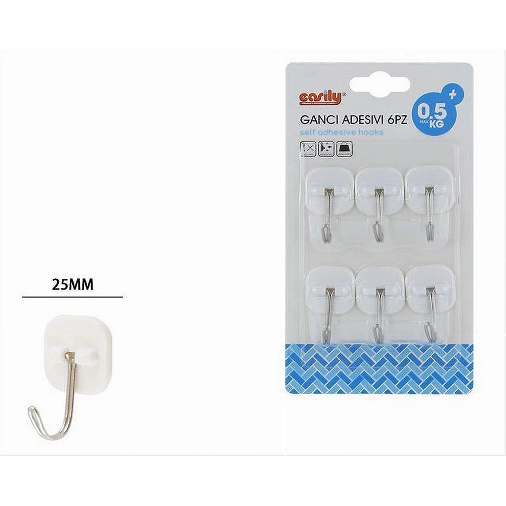 Trade Shop - Set 6 Ganci Appendini Adesivi Parete Casa Bagno Attaccapanni Gancio Acciaio 87368 -