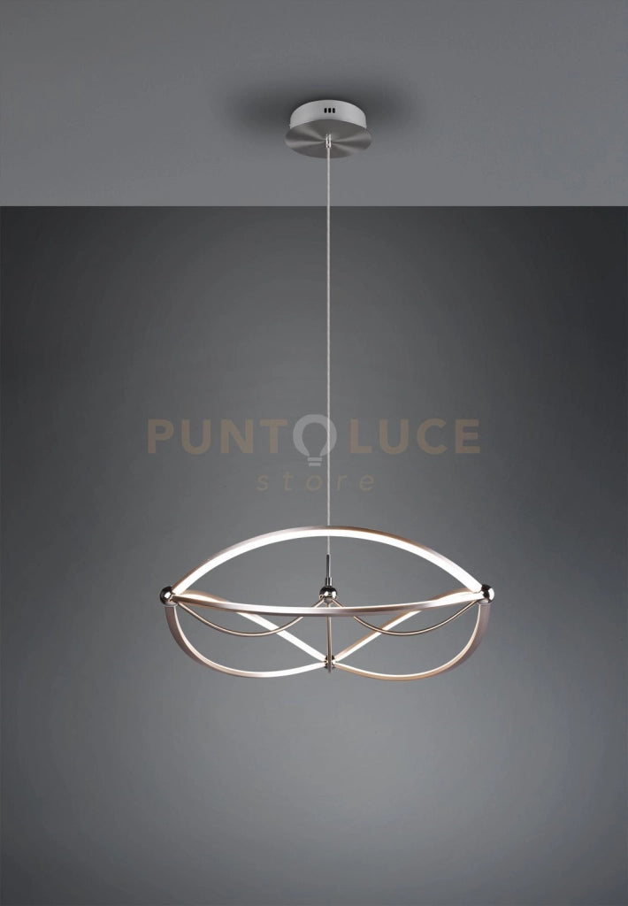 CHARIVARI SOSPENSIONE LED 42W · 1x 5600lm, 3000K ACCIAIO SATINATO ELLISSI DIMMERABILE CON INTERRUTTORE D. 62CM