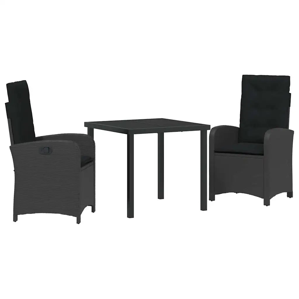 Set da Pranzo per Giardino con cuscino 3 pcs Nero polyrattan 3380260