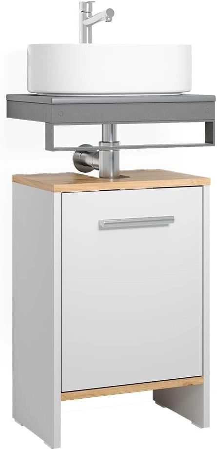 Mobile sottolavabo per bagno Karli, Rovere bianco/dorato, 38.2 x 57 cm con la porta