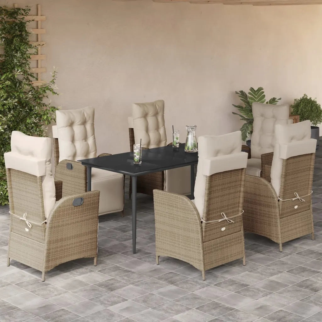 Set da Pranzo da Giardino 7 pz con Cuscini Beige in Polyrattan 3213438