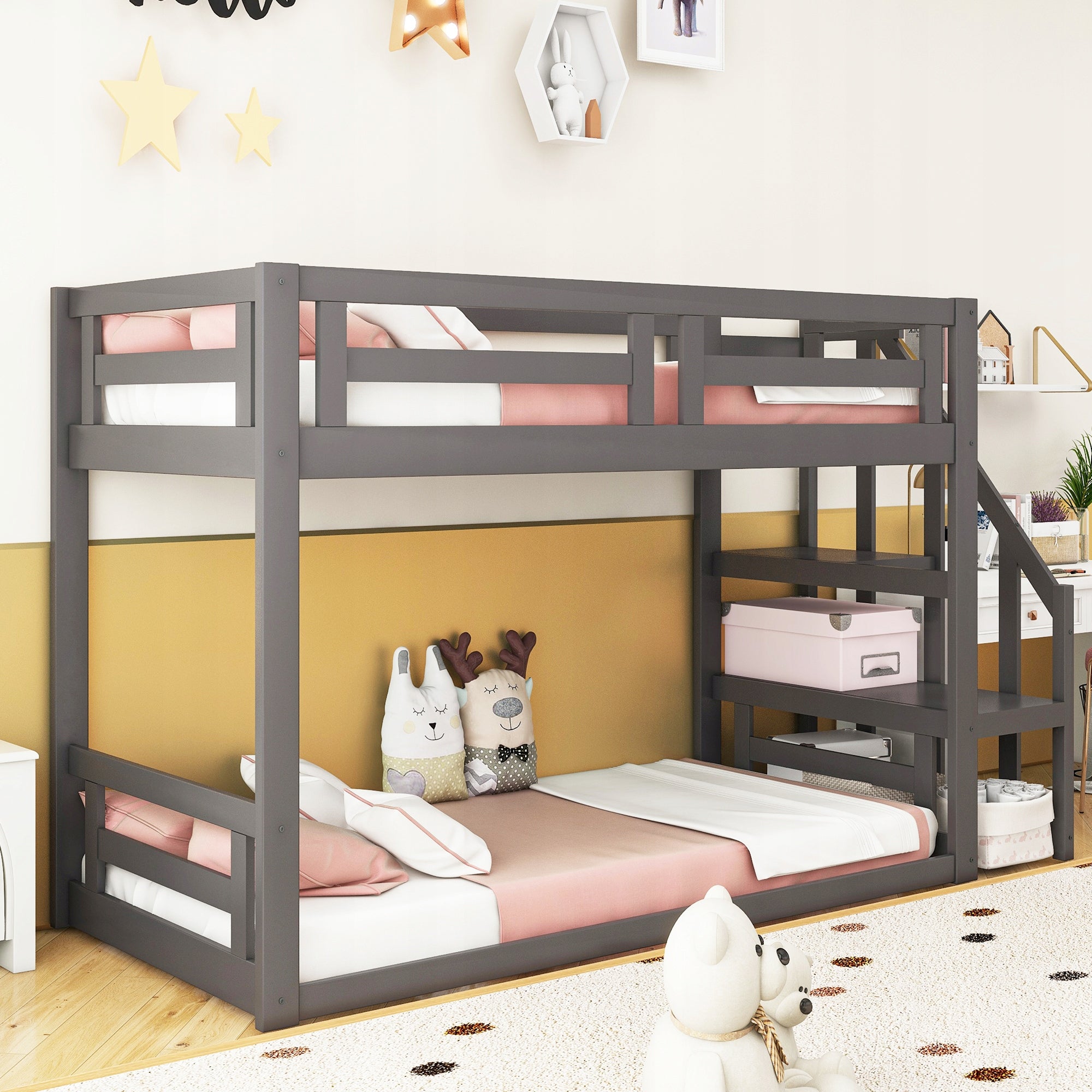 Letto a castello basso 90x200 - Xylo - Grigio senza materasso