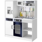 Set Cucina Giocattolo in Legno con Fornello, Luci e Suoni, Lavello con Circolo d'Acqua e Accessori, Bianco