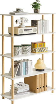 5-Tier libreria aperta in legno - moderno freestanding libreria organizzatore di stoccaggio, scaffali in piedi, espositore multifunzionale per camera da letto, soggiorno, bianco WBC005W