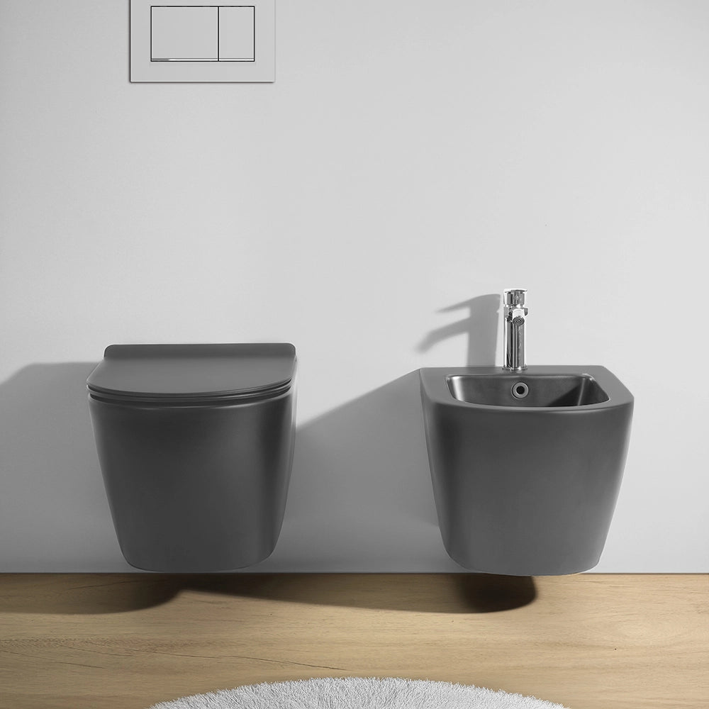 Wc sospeso rimless in ceramica grigio opaco Tokyo