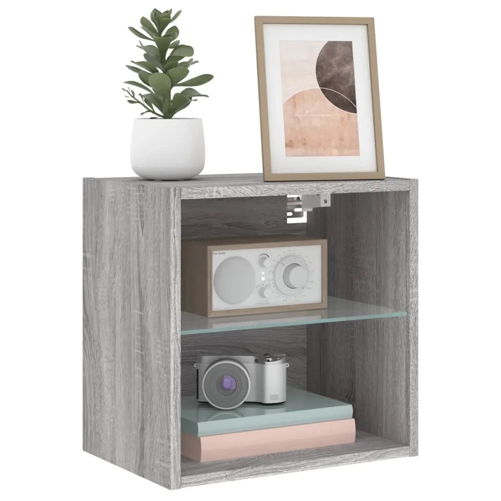 Comodino con Luci LED a Parete-Tavolino da notte Grigio Sonoma 532818