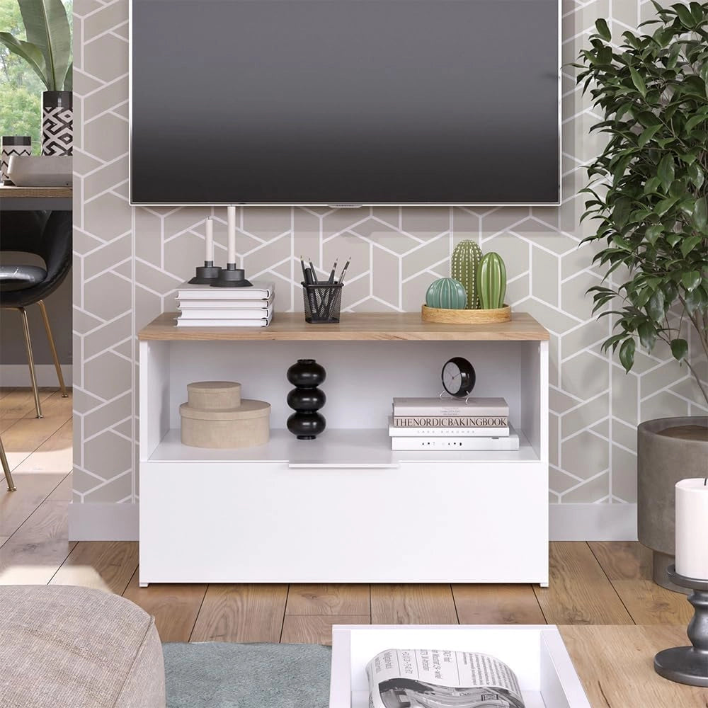 Credenza Wido, Bianco/Sonoma, 80 x 50 cm con 1 scomparto chiuso, adatto per la conservazione di oggetti domestici