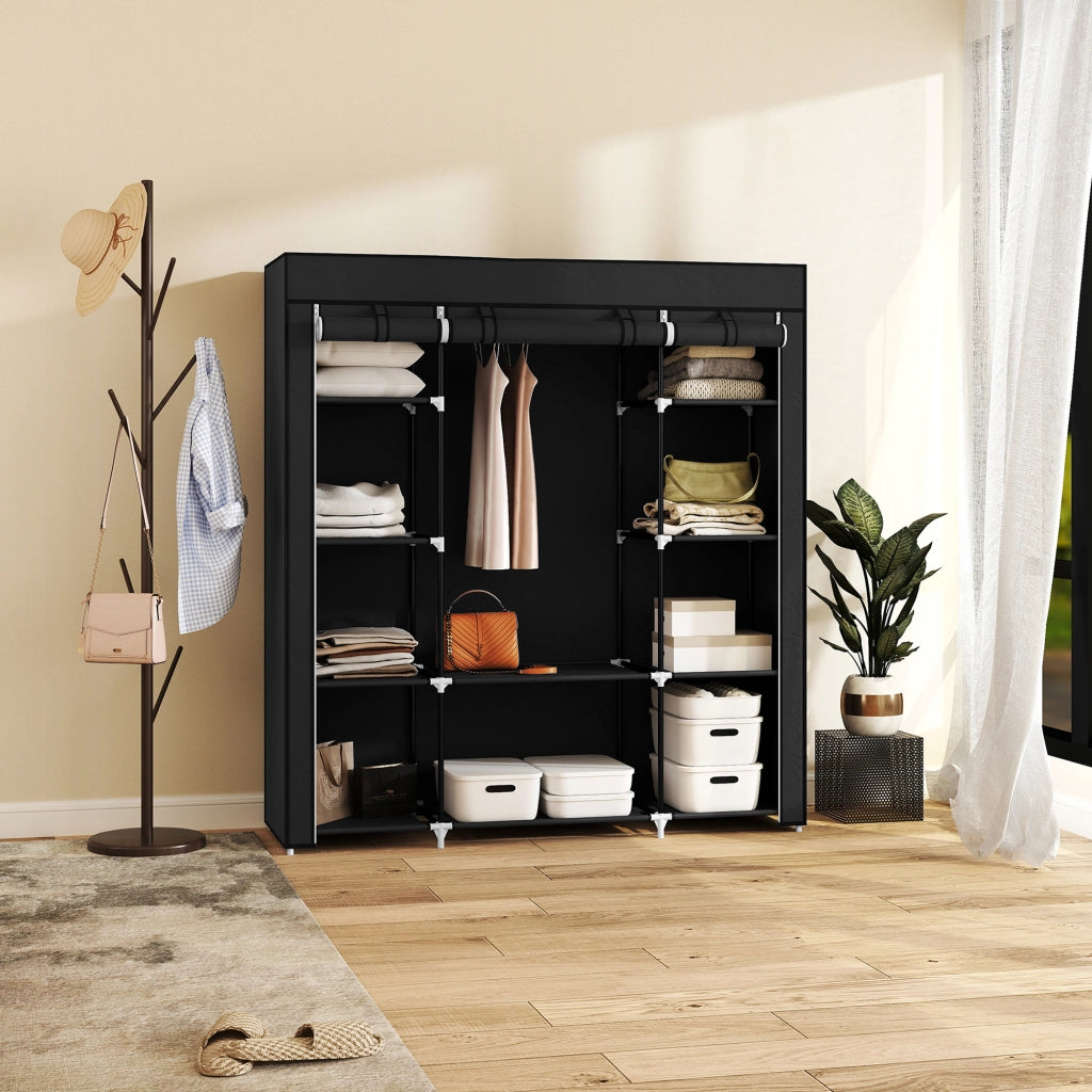 Armadio Tessuto Appendiabiti Ripieghevole con Ripiani ¨C zephmum ¨C Nero 150x43x162.5 cm