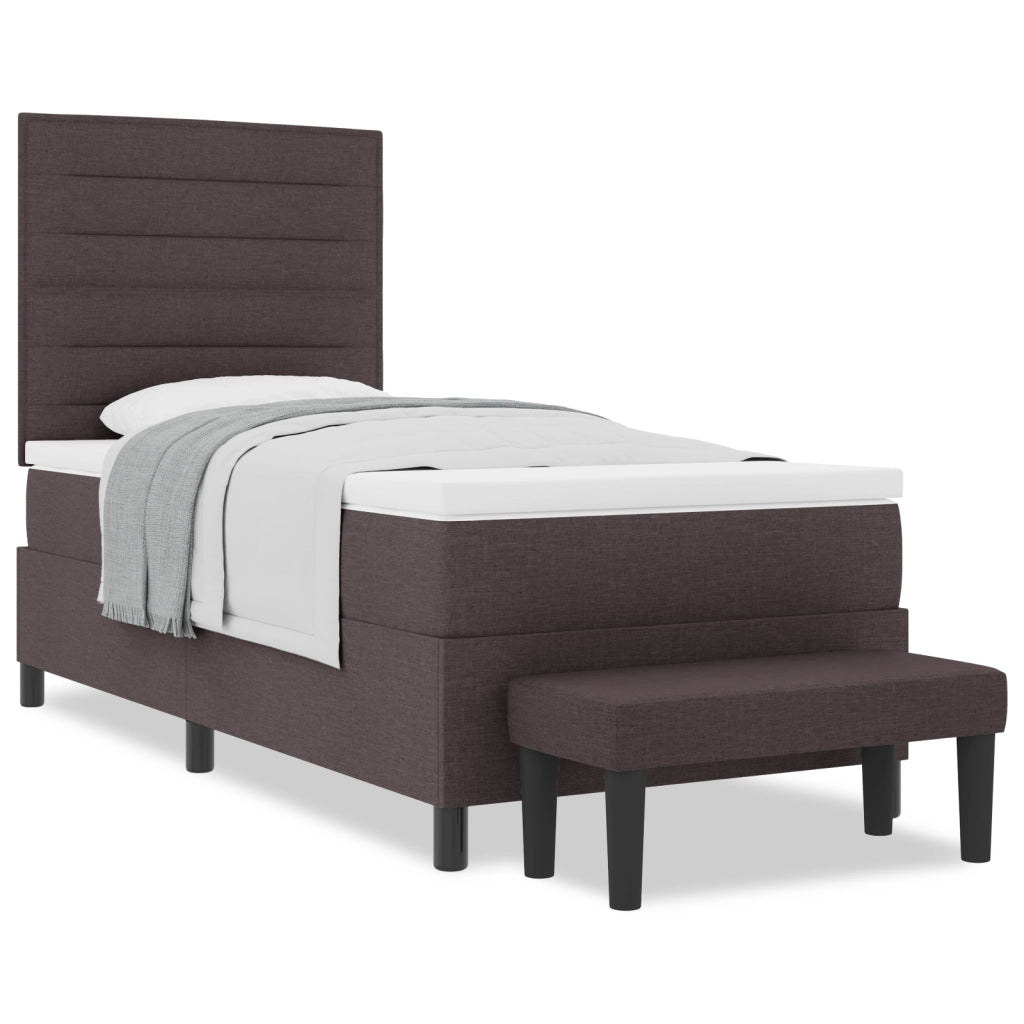 Letto Box Spring con Materasso e Panchina Marrone Scuro 90x200 cm Tessuto