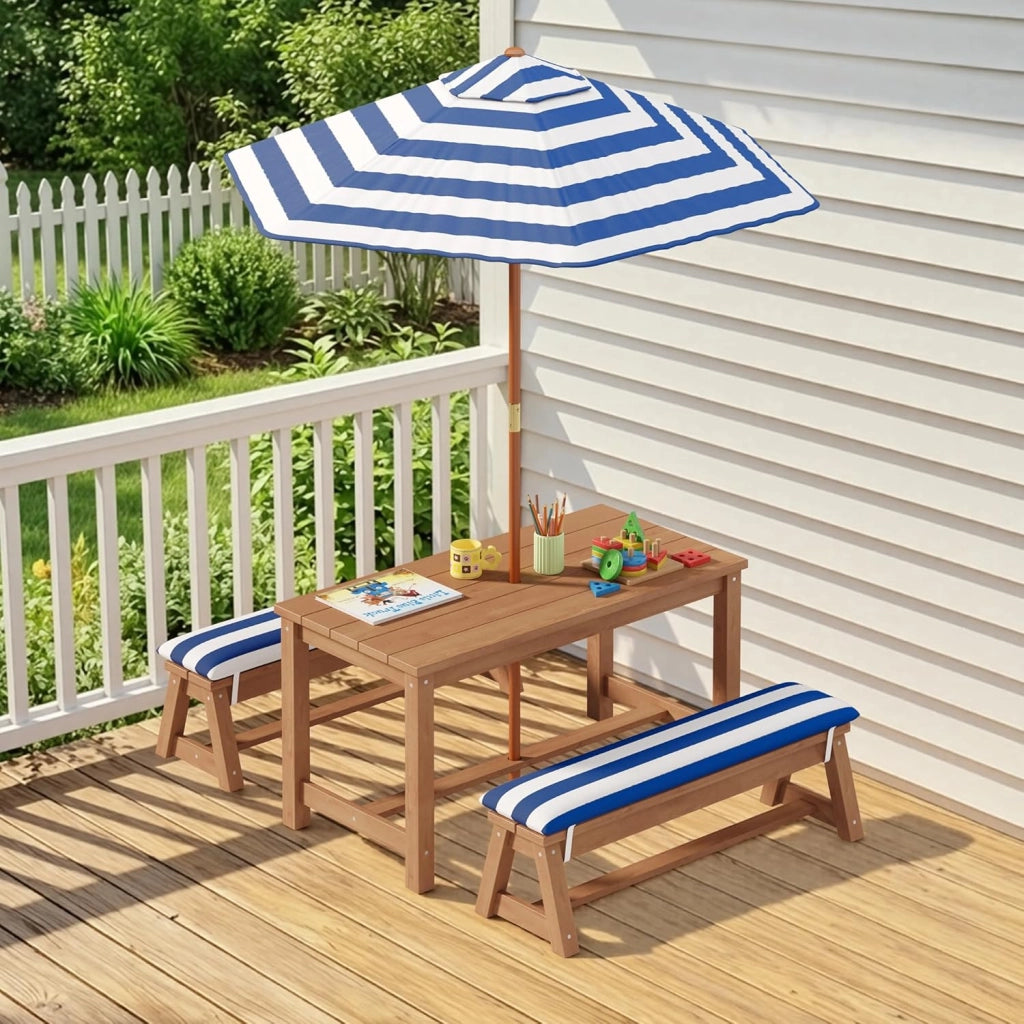 Set da giardino per bambini con parasole, set da esterno con cuscini, tavolo per bambini,tavolo da gioco per cortile,giardino, portico,patio,Blu