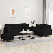 Set Divani 3 pz con Cuscini Nero in Tessuto