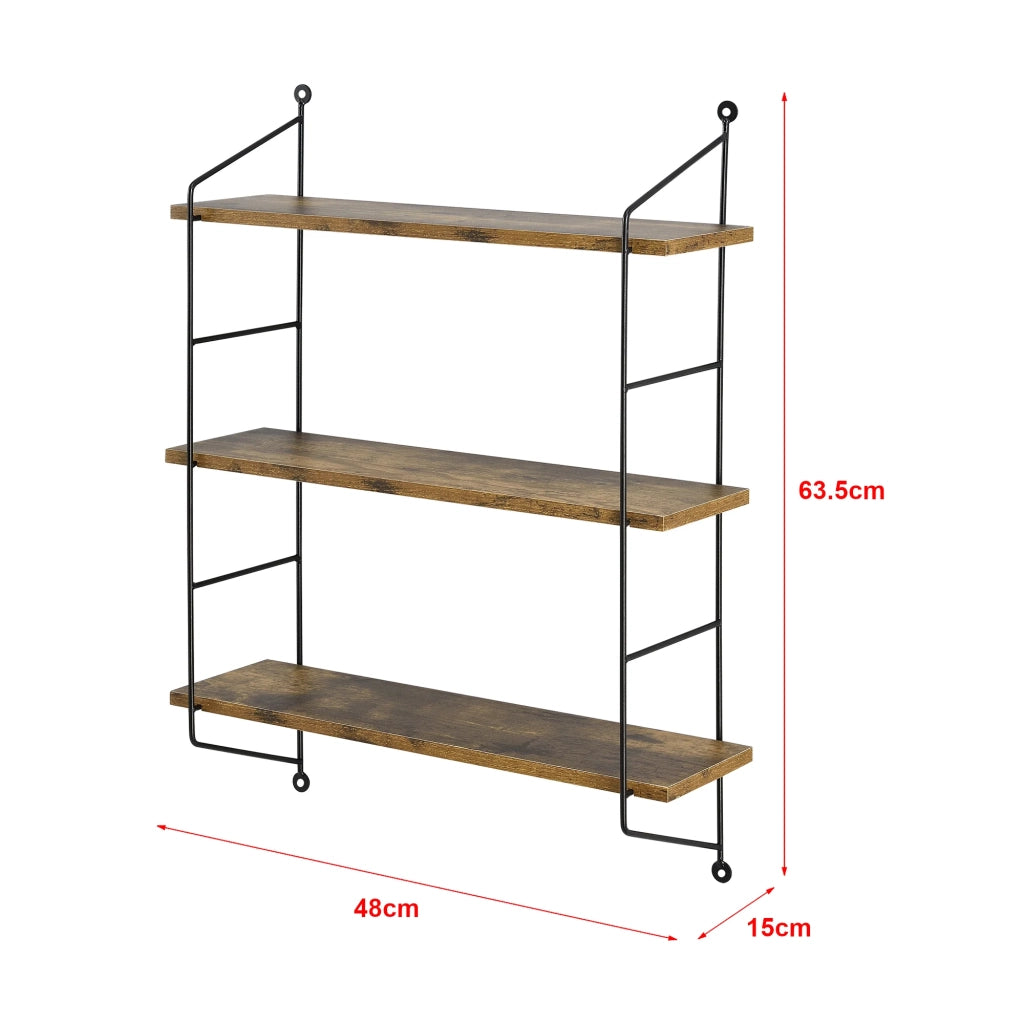 Mensola da parete a 3 ripiani 48 x 15 x 64 cm effetto legno scuro 03_0007063