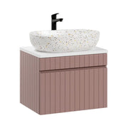 Set ICON: mobile sottolavabo 60cm rosa cipria + piano per lavabo bianco + lavabo da appoggio marmorizzato