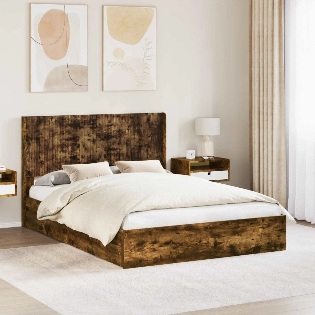 Struttura del letto con stoccaggio e testata Rovere Fumo