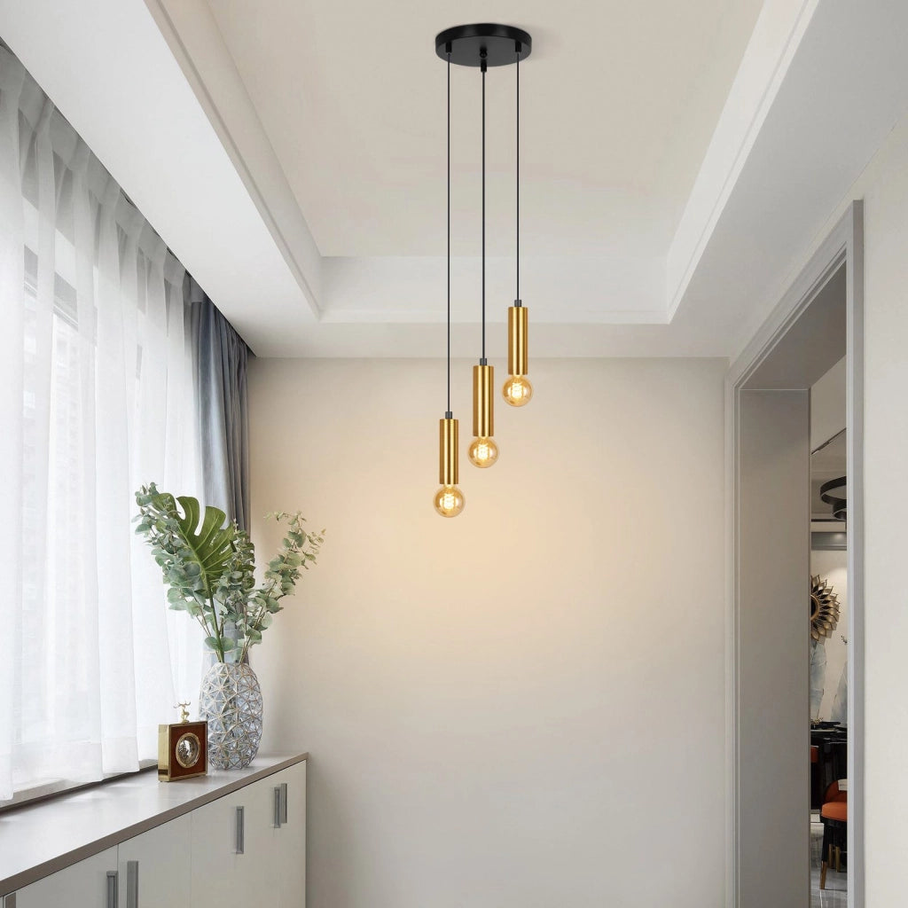 Lampada a sospensione ZMH per sala da pranzo oro, 3 fiamme E27 135 cm lampada da soggiorno e cucina