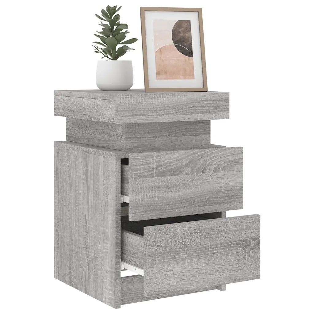 vidaXL Comodini con Luci LED 2pz Grigio Sonoma 35x39x55 cm