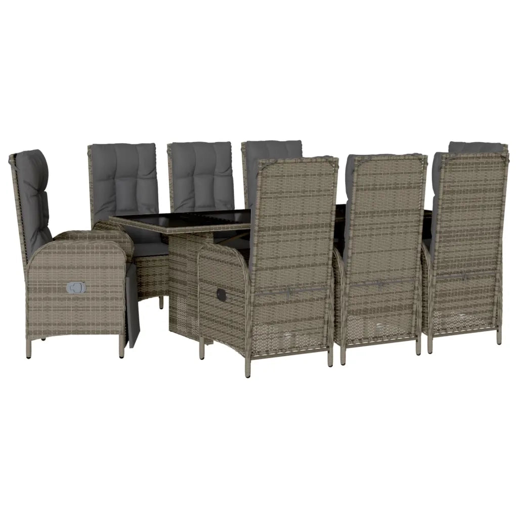 Set da Pranzo da Giardino 9 pz con Cuscini in Polyrattan Grigio 3213529
