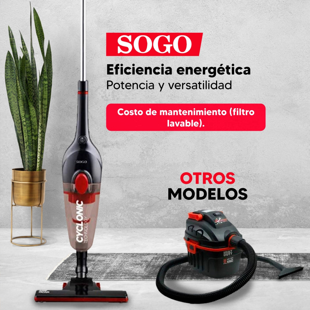 Aspirapolvere ciclonico 2in1 verticale e portatile, senza sacco 600W, filtro HEPA contenitore 0,8L pulizia casa - SOGO