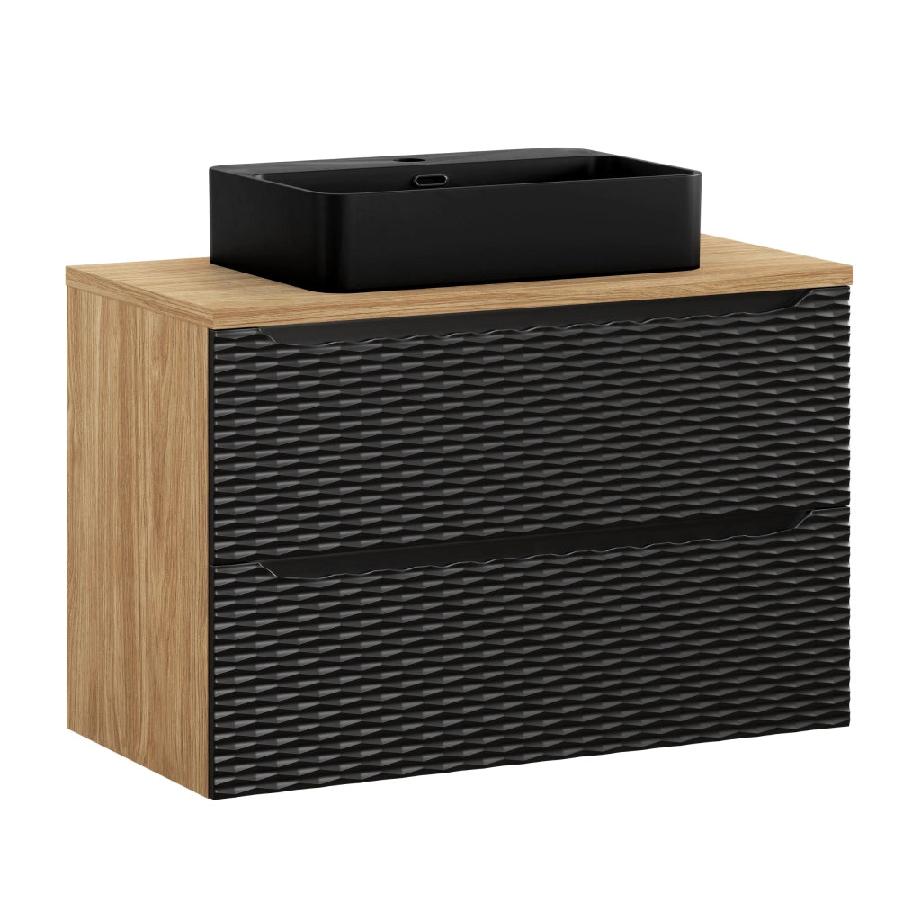 Set mobili bagno 90 cm con piano e lavabo da appoggio Trust Ocean Black 90 x 1401 x 46 cm