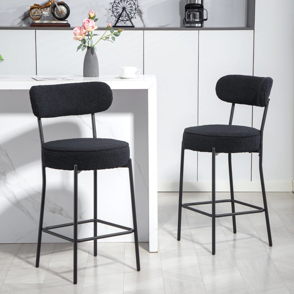 Sgabelli da Bar con Schienale ¨C zephmum ¨C Tessuto Bouclette, Nero, 49x52x95 cm