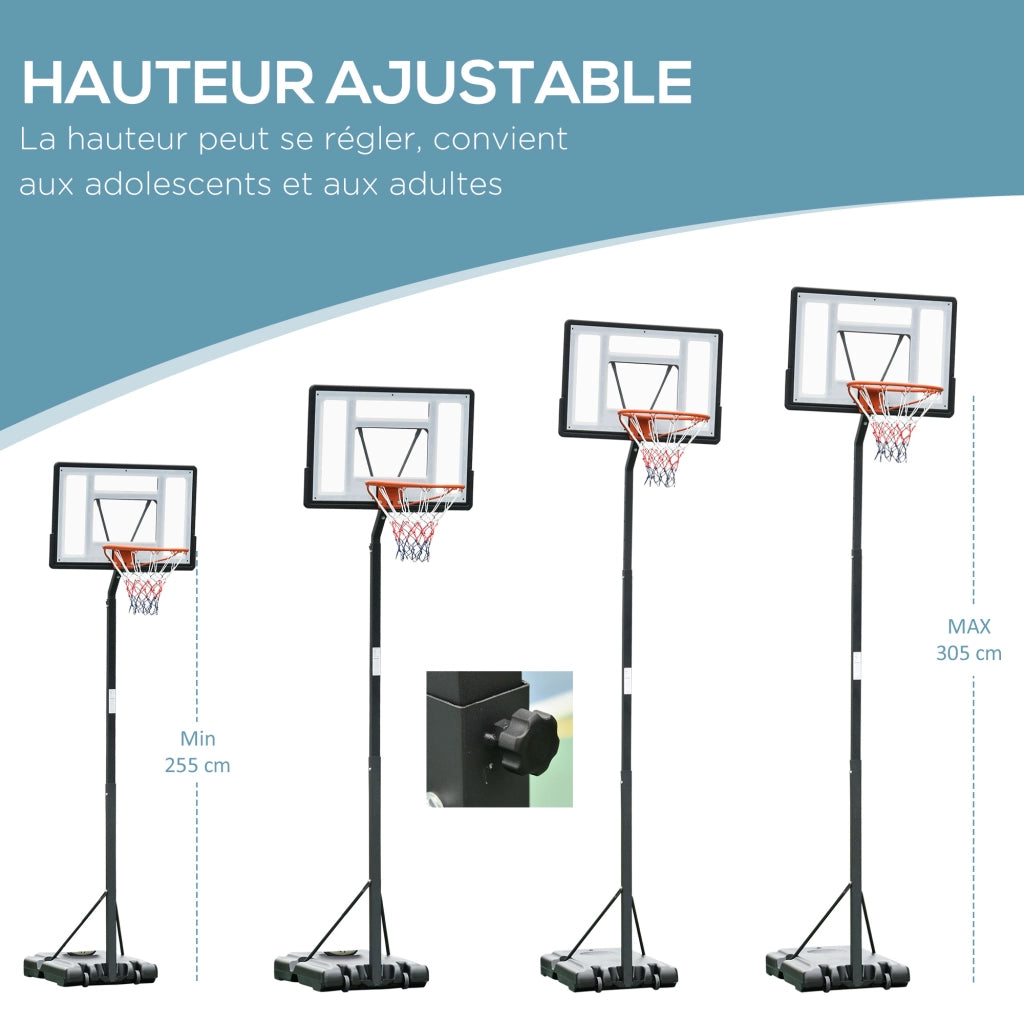Panier de Basket con Pannello e Base Mobile ¨C zephmum ¨C Nero Bianco Regolabile 2.55-3.05m