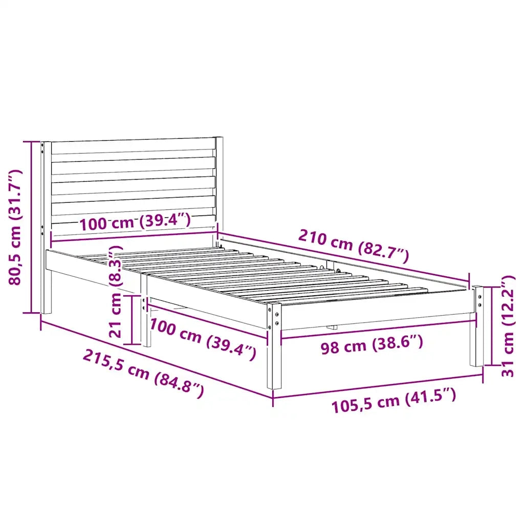 Struttura del letto Bianco 100 x 210 cm Pino massello 872309