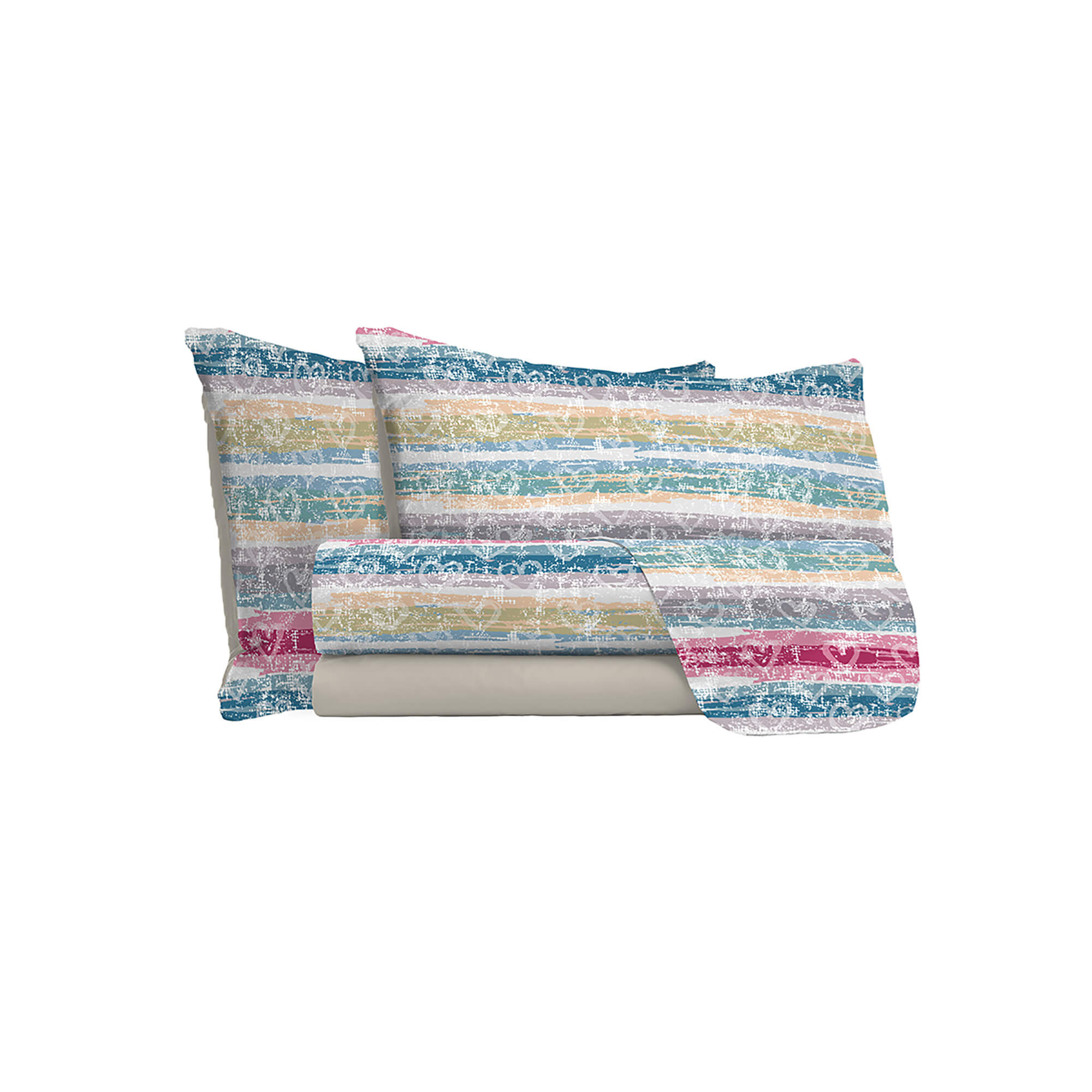 Set Lenzuola Singolo con Stampa Sopra Sotto e Federe Love Lines