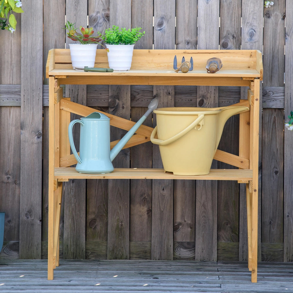Tavolo da giardino per piante con ripiano ¨C zephmum ¨C legno marrone chiaro 80x40x84 cm