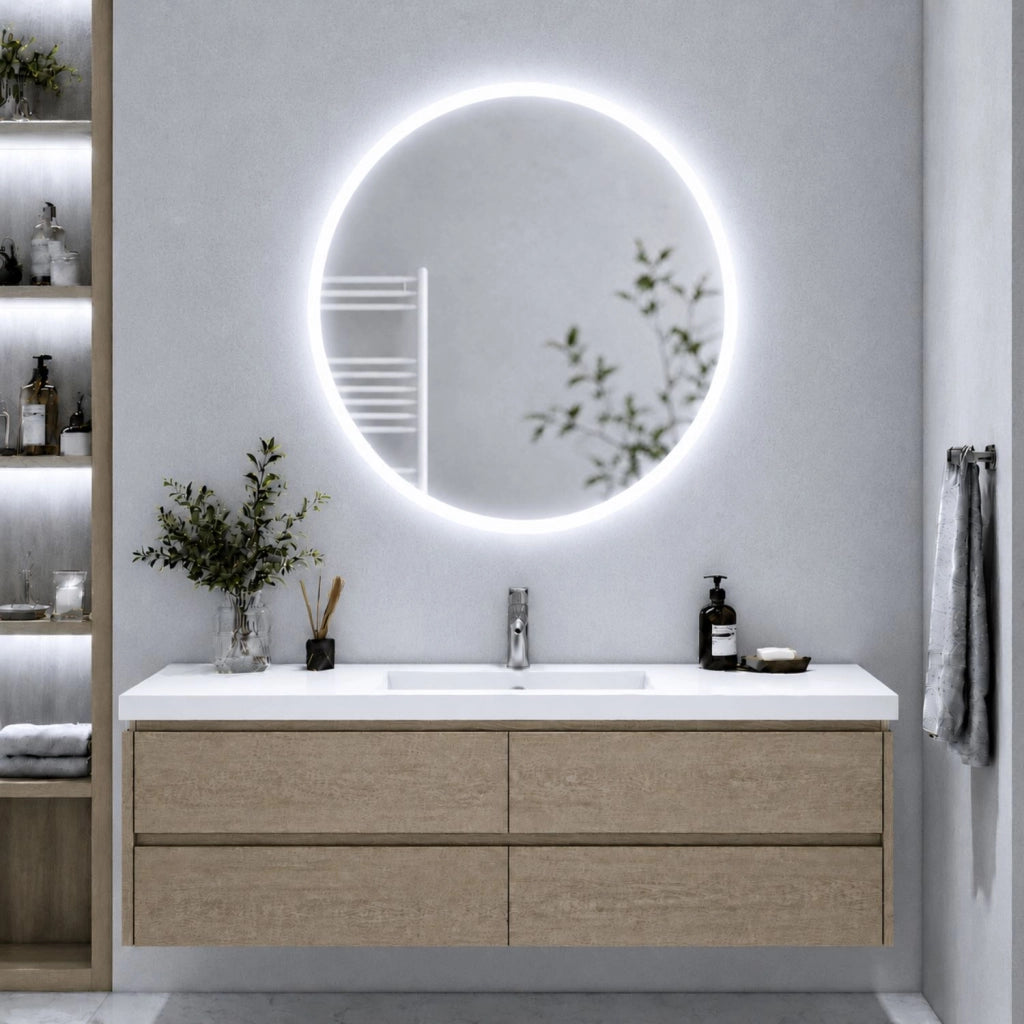Specchio tondo led dimmerabile con interruttore touch per arredo bagno elegante da parete *** misura Ø60, tonalità ...