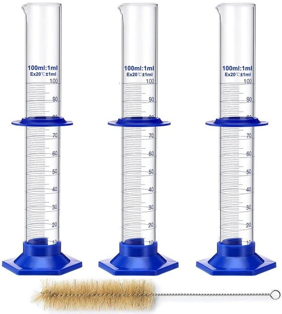 Cilindro graduato 100 ml - Bicchierino di misura - Cilindro di calibrazione - Strumento di laboratorio - Preciso - Robusto vetro - Cilindro di misura