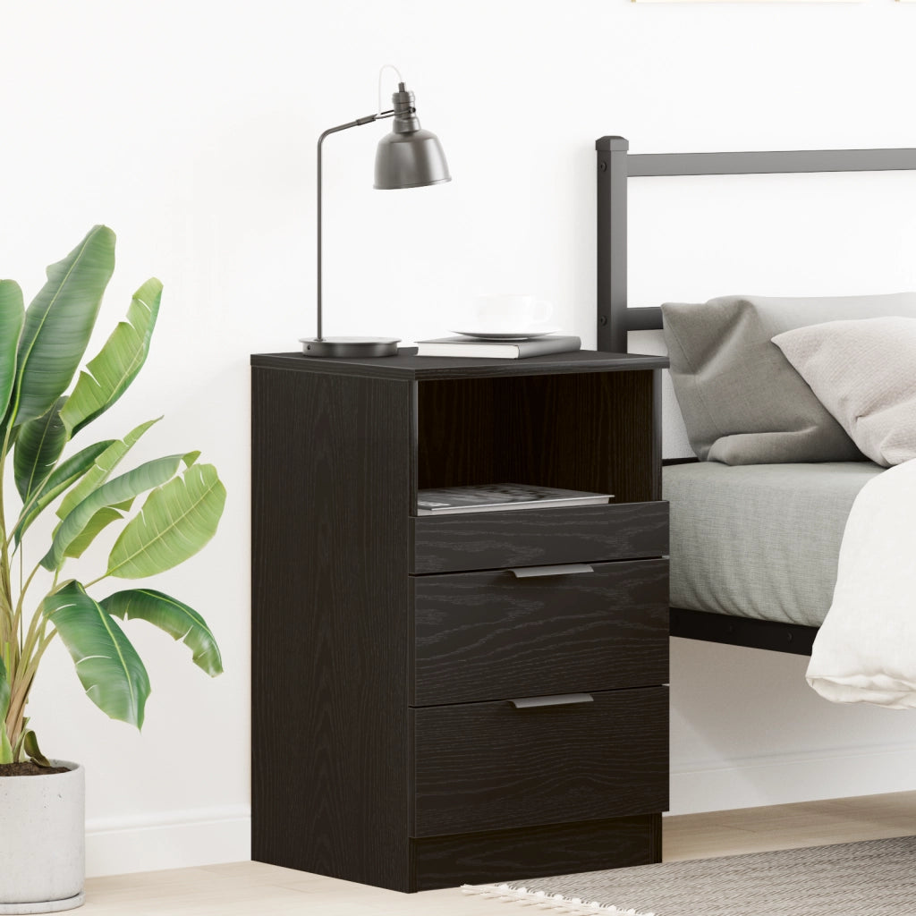 Comodino  Nero Rovere 40x35x65 cm Realizzato in Legno Ingegnerizzato
