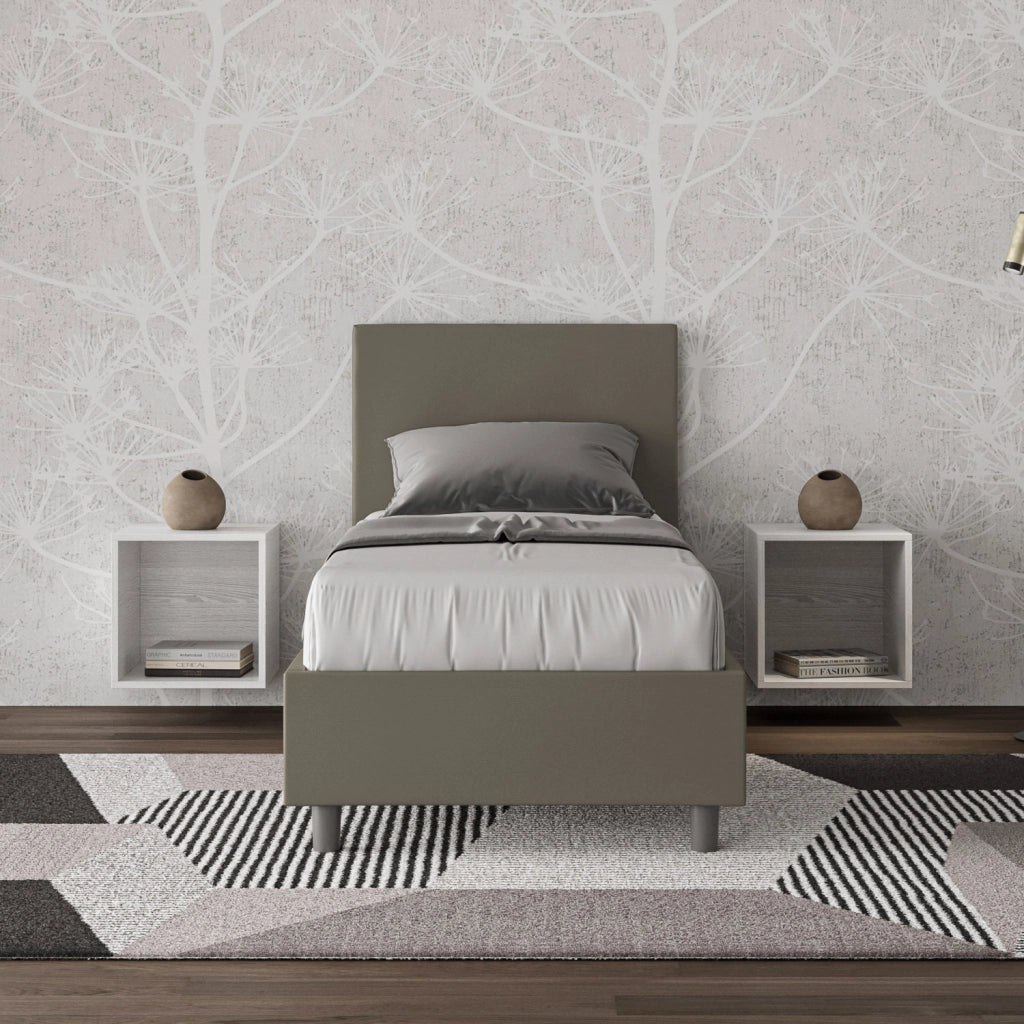 BS COM Letto singolo con rete imbottito 80x200 similpelle cappuccino