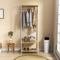Mobile Appendiabiti 2 in 1 con Ripiano a 2 Livelli, in Acciaio e Truciolato, 60x40x167.5 cm