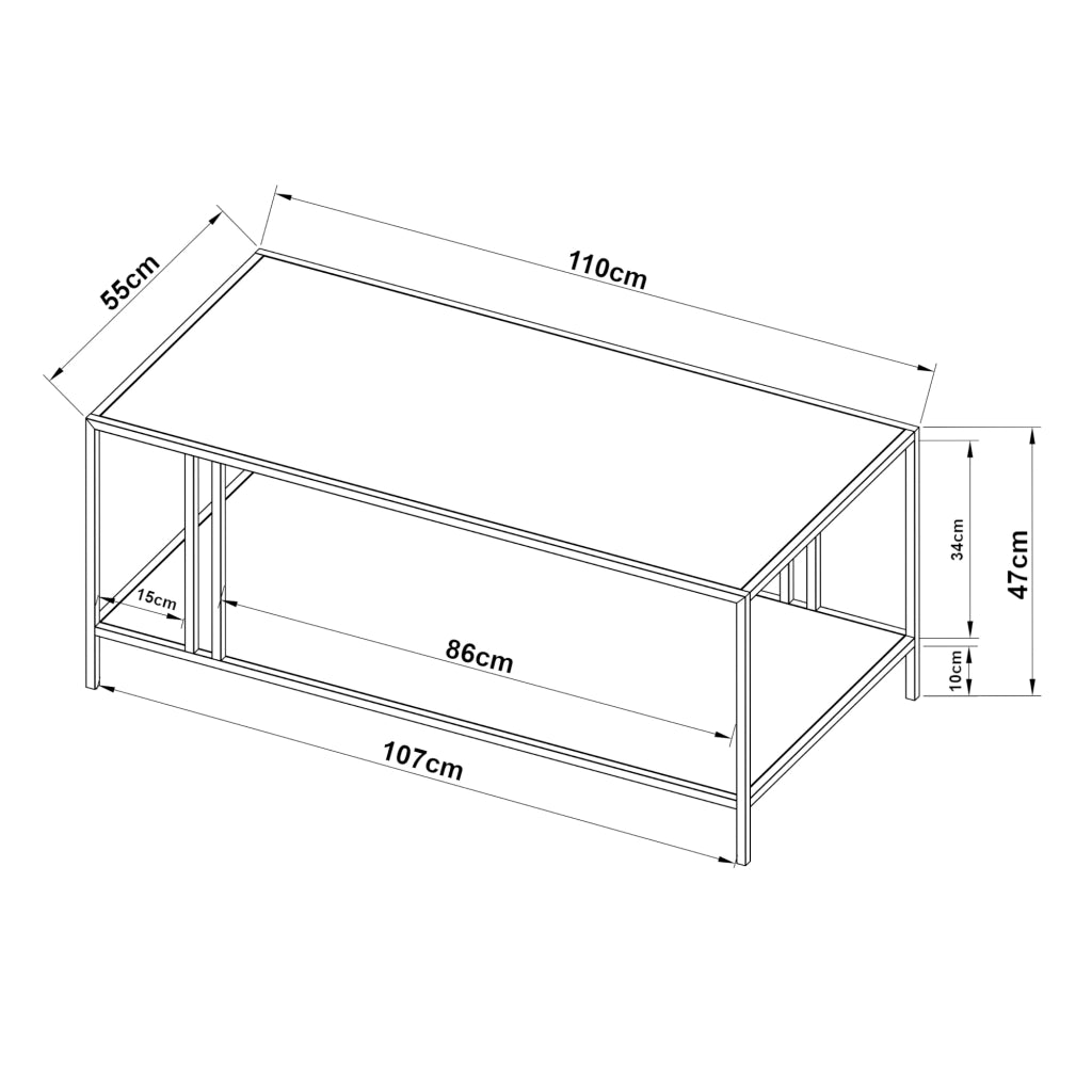 Tavolino Basso Kumlinge in Metallo con Ripiano 47 x 110 x 55 cm Bianco [en.casa]