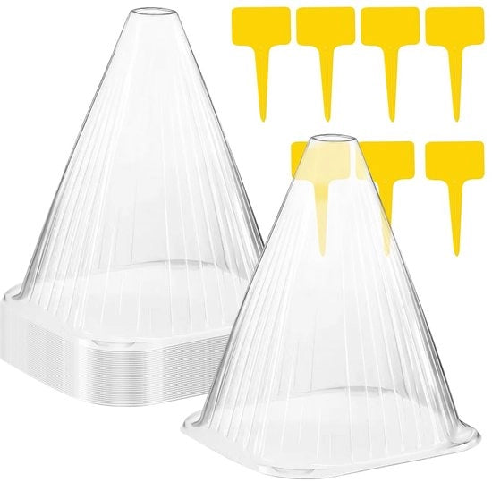 Confezione da 20 cappuccioli per piante, protezioni per piante con etichette per piante, cappuccioli per piante in plastica, orologi per piante, orologi per piante in plastica mini, cappuccioli per piante per la protezione dal gelo, 14 x 16 cm
