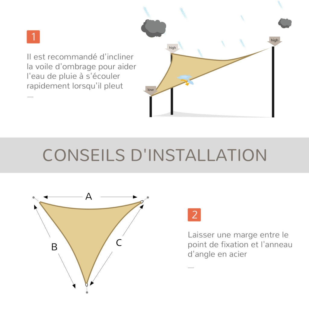 Tenda da sole triangolare grande ¨C zephmum ¨C 4x4x4 m sable polietilene