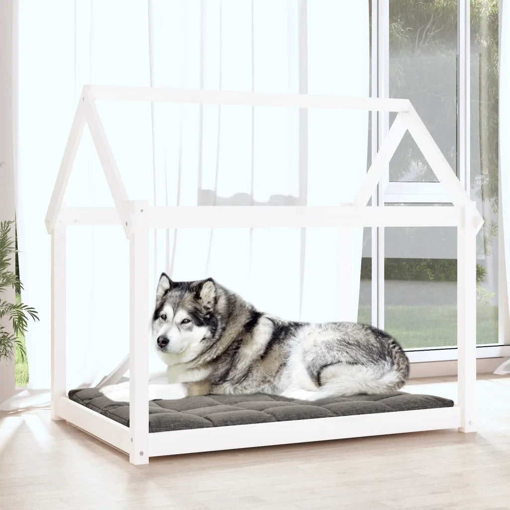 Cuccia per Cani Bianca 111x80x100 cm in Legno Massello di Pino 822218