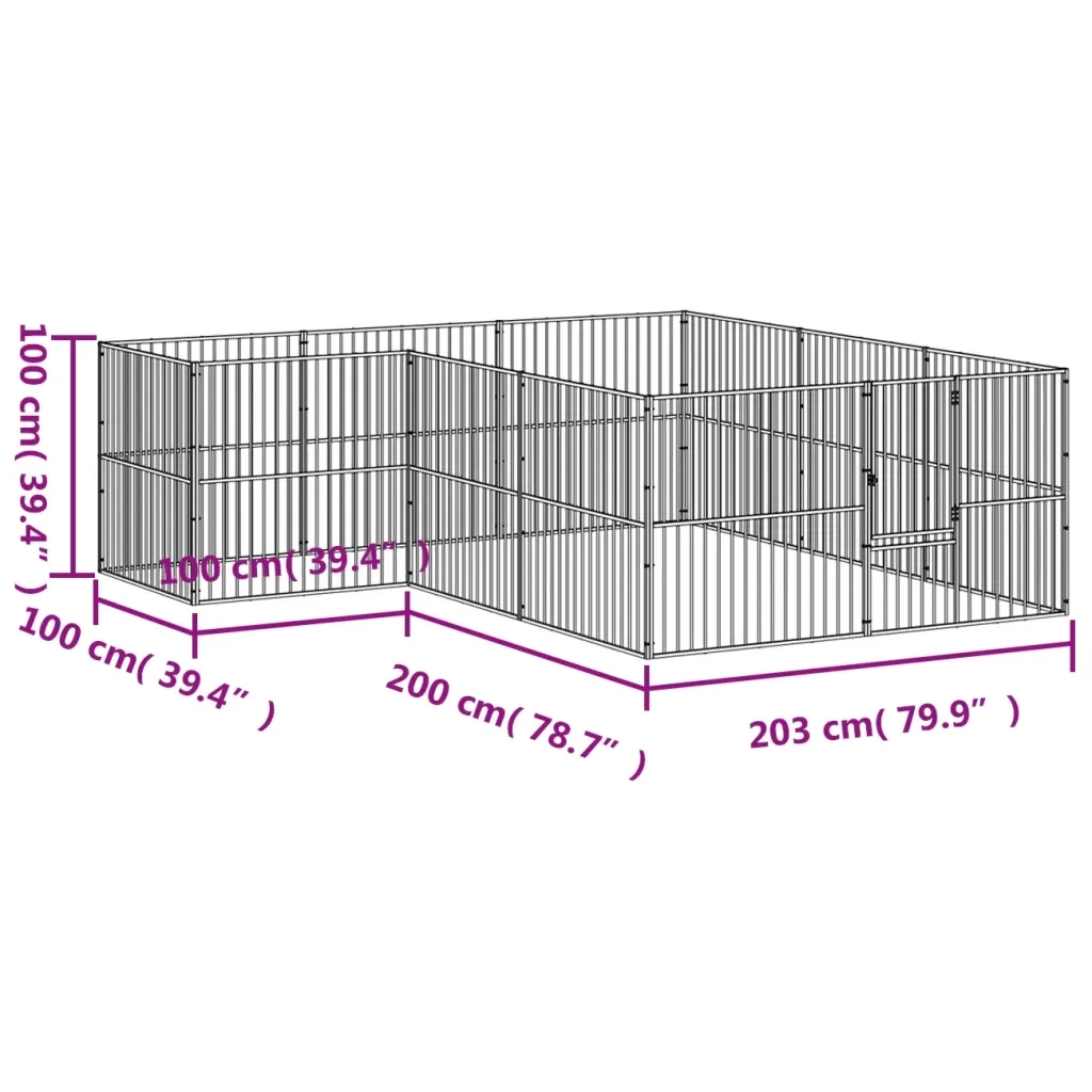 Box per Cani 12 Pannelli Nero Acciaio Zincato CFW6589690