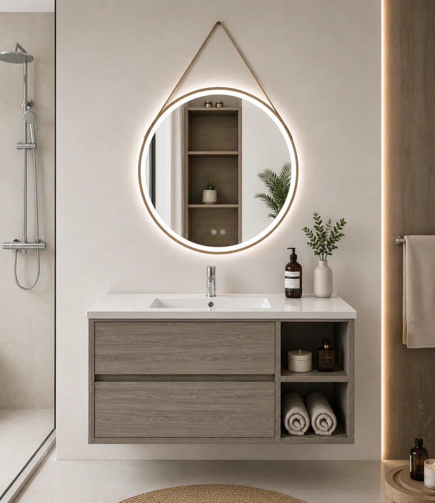 Mobile bagno con lavabo ORIGENBATH ZEUS senza specchio 70x40 cm Destra rovere smoky