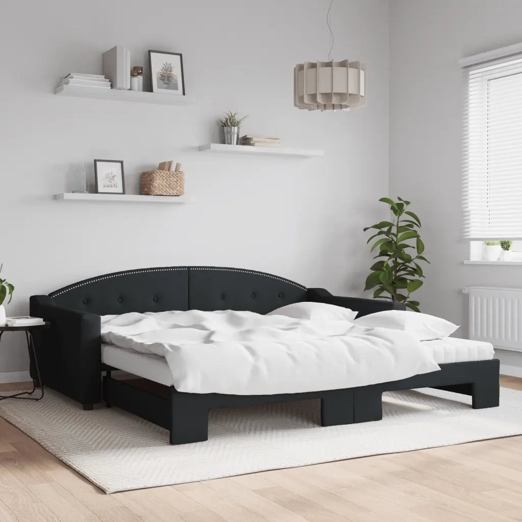 Divano Letto Estraibile con Materassi Nero 100x200 cm Tessutocod mxl 82698