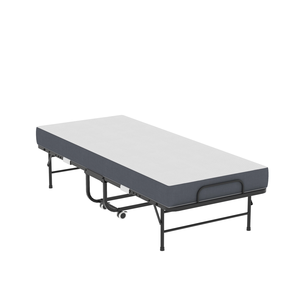 Letto pieghevole singolo 190x78 cm con materasso in schiuma viscoelastica e ruote