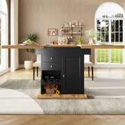 Tavolo da pranzo allungabile con anta ribaltabile, cassetto e ripiani, per cucina e soggiorno, nero, 110 × 80 × 75 cm