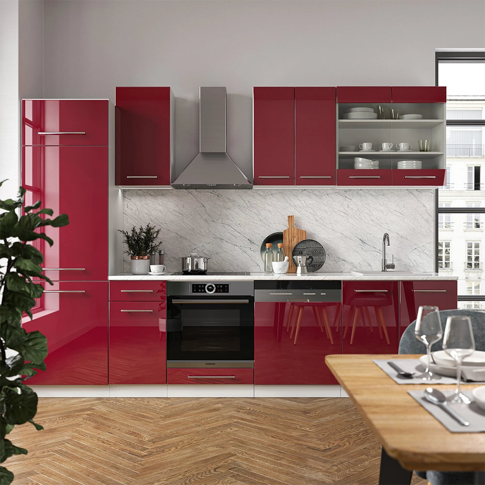 Cucina componibile Fame-Line Bordeaux lucido/Bianco 300 cm, PL Rovere Vicco