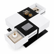 TAVOLINO DA CAFFÈ Quadrato 70 x 70 x 35,5 cm Bianco e Nero con 2 cassetti
