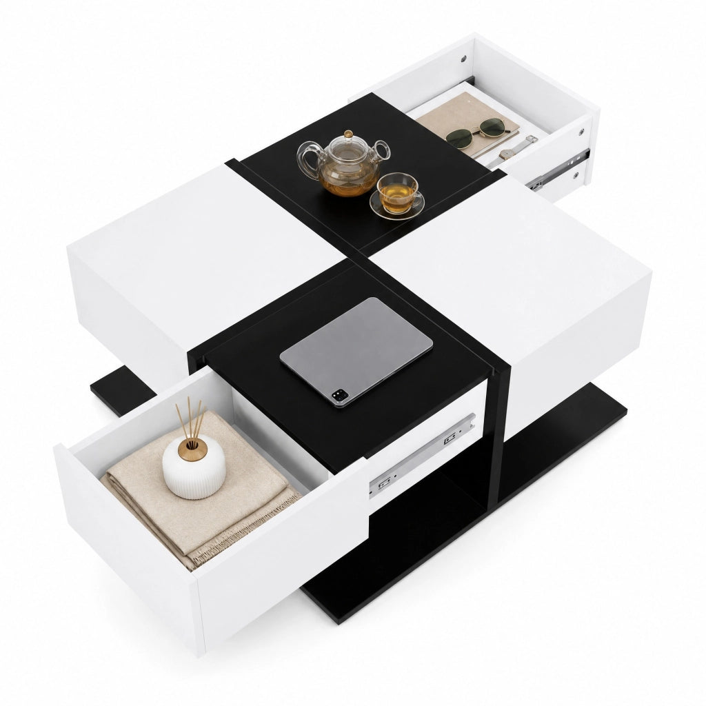 TAVOLINO DA CAFFÈ Quadrato 70 x 70 x 35,5 cm Bianco e Nero con 2 cassetti