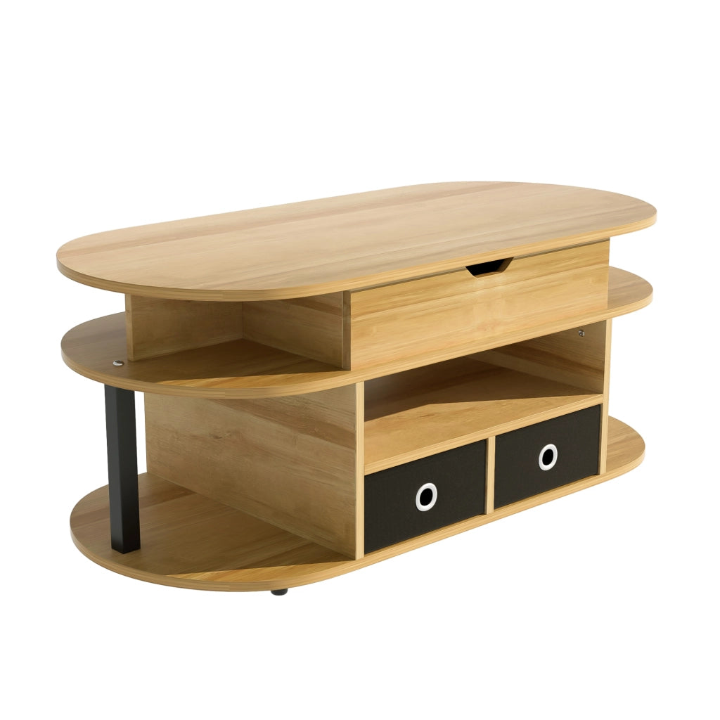 Tavolino da salotto con funzione sollevabile 105 x 50 x 45/60 cm; effetto legno e nero