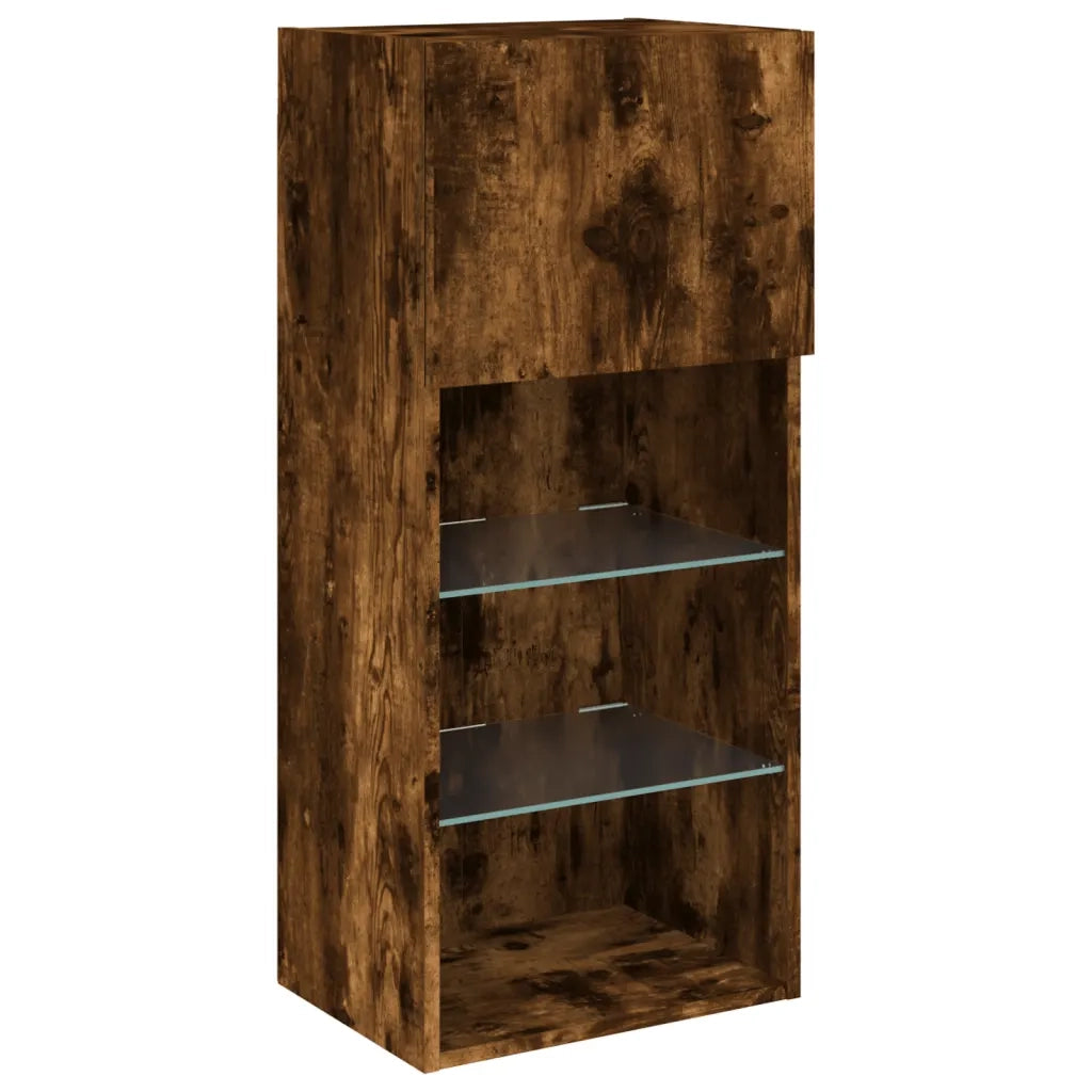 Mobili TV a Muro con LED 5pz Rovere Fumo in Legno Multistrato 3216729
