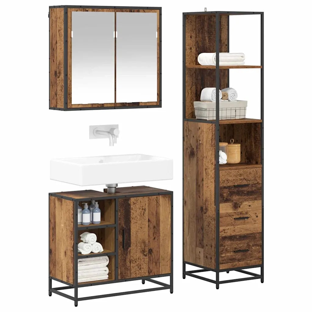 Set di mobili per il bagno con cassetto 3 pcs Legno vecchio
